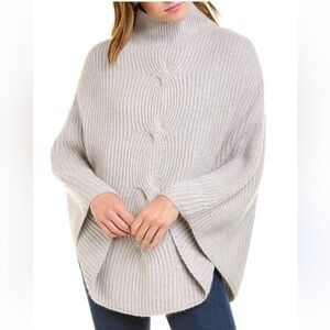 McLaughlin Gray Turtleneck Women's  poncho Sweater wool OS soft comfy Y2K luxury